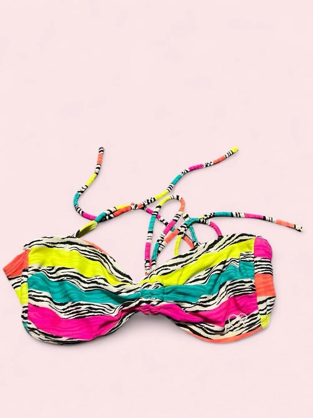 Op Medium Colorful Zebra Stripe Bandeau Bikini Top